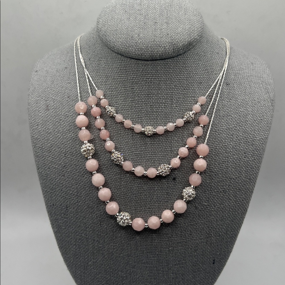 anne klein triple strand pink beaded necklace 15” 16” 18” plus 3” extender
